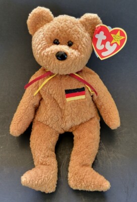 ty Beanie Baby: GERMANIA (Germany) Brown Bear Plush Toy 1990 - 8.5 in Tall