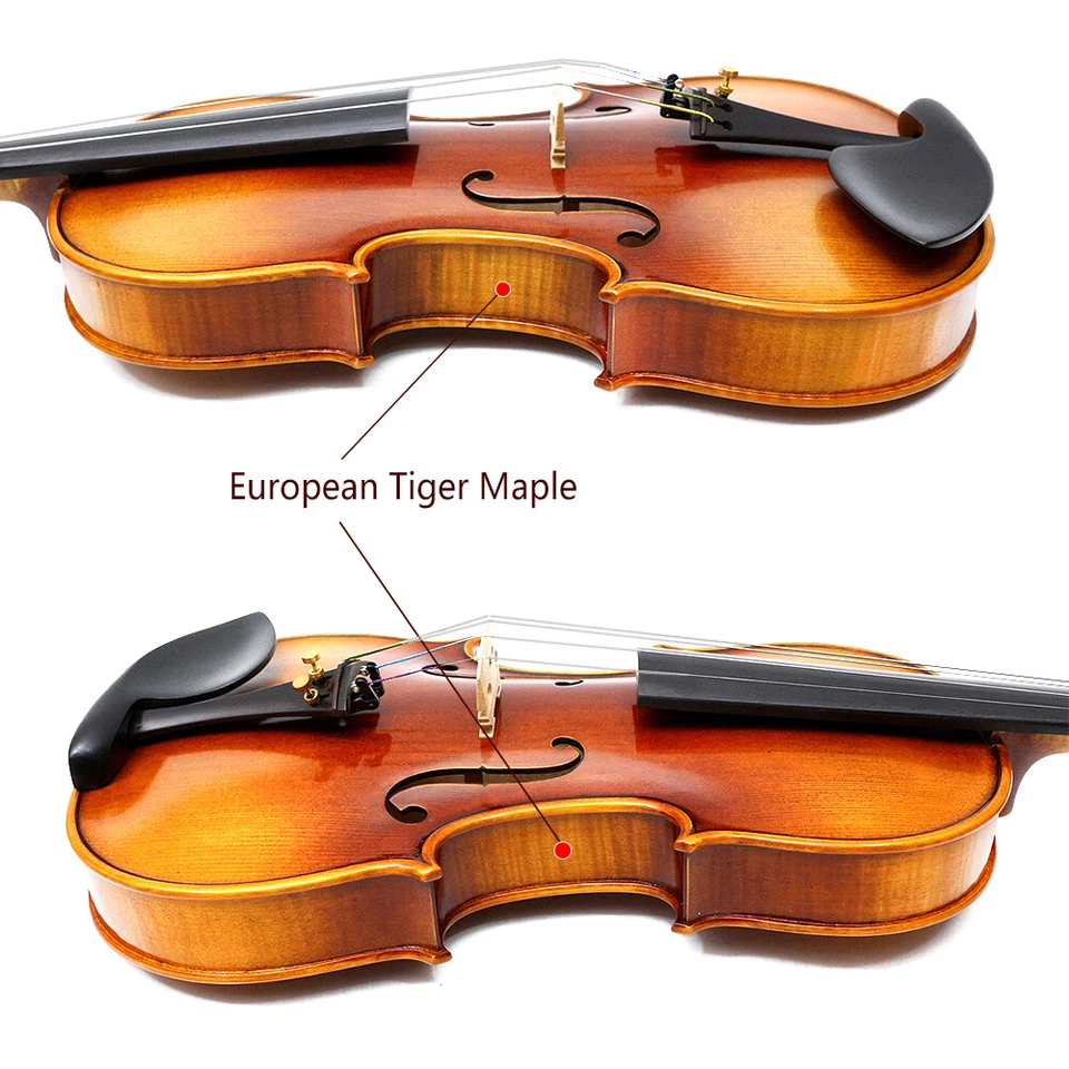 Master Violin 4/4 Full Size Flamed European Maple Ebony with Case Bow Tuners - Image 4 of 4