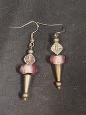 VINTAGE ARTISN MADE STERLING SILVER & MURANO GLASS EARRINGS 2.5?