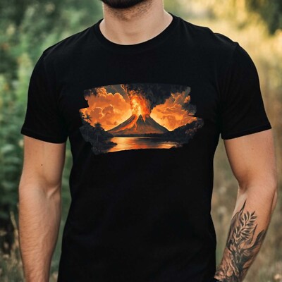 T-Shirt Herren Vulkan Landschaft Motiv Baumwolle Größe XS bis 5XL