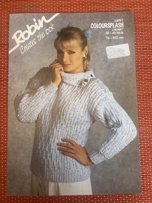 DAMEN GROBSTRICKPULLOVER MIT KRAGEN 30 -40  VINTAGE STRICKMUSTER ROTKEHLCHEN 14097