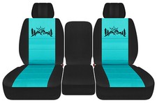 Front Truck Seat Covers Blk-turquoise Wmountain Fits Dodge Ram11-2018 1500 2500