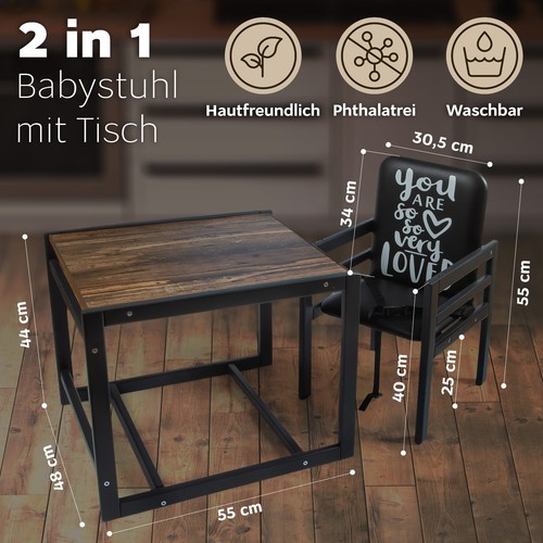 VILHA Kinder Kombi-Hochstuhl, 2-in-1 Babyhochstuhl aus Holz, Graphit 103 - Bild 4 von 17