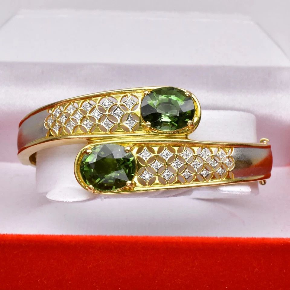 Diamant saphir tourmaline serti en OR JAUNE 22 CARATS 28,90 ct t.w & 0,73 ct ... - Photo 2/4