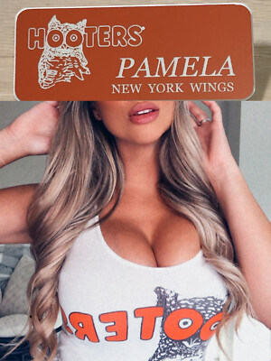 *RARE Real HOOTERS Girl Uniform Pin Badge Costume NAME TAG PAMELA NEW YORK WINGS