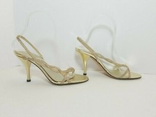 ANNE KLEIN Francie Gold Sparkle Slingback Strappy Heels Open Toe Sz 6.5 NWD