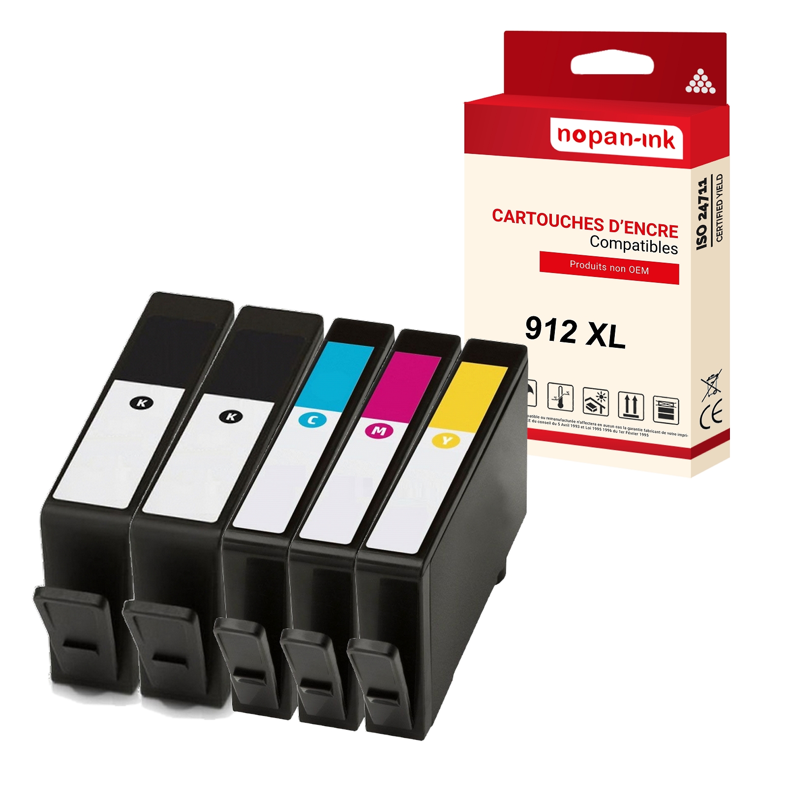Cartouche HP 912XL encre noir cyan magenta jaune pack 5 Nopan-Ink pour OfficeJet Pro