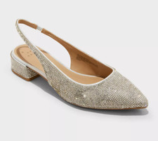 Women's Elle Rhinestone Slingback Heels Silver - A New Day - CHOOSE SIZE