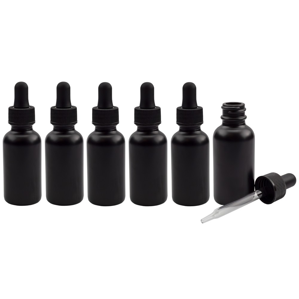 Cornucopia 1oz Black Coated Glass UV Resistant Eye Dropper Bottles (6 pack)