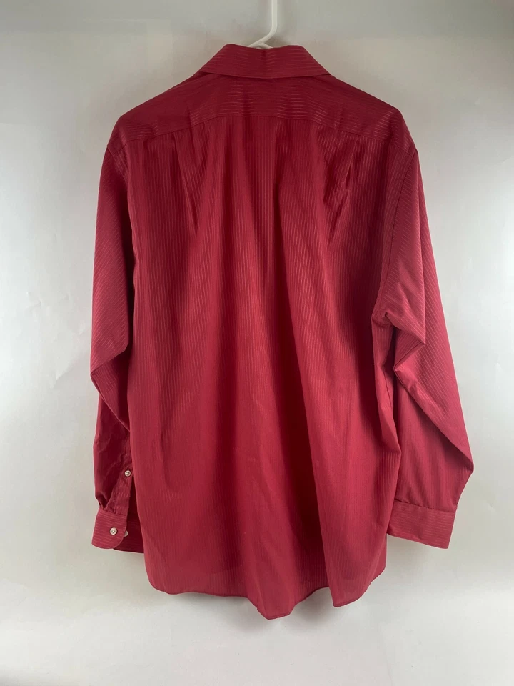 Van Heusen Men's Size 16.5 34/35 Pink/Red Long Sleeve w/ Pocket Stripe Button Up - Image 2 of 4