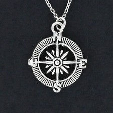COMPASS Necklace on Chain or Charm Only - Pewter Open Direction Points Travel
