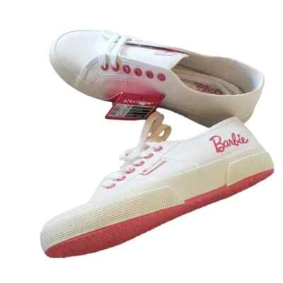 Superga x Barbie 2750 Terry Cloth Patch White Pink Sneakers NWB