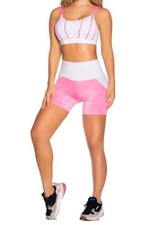 Women  s 2-Piece Sports Set - White  Pink Sports Bra  Shorts - Size Small