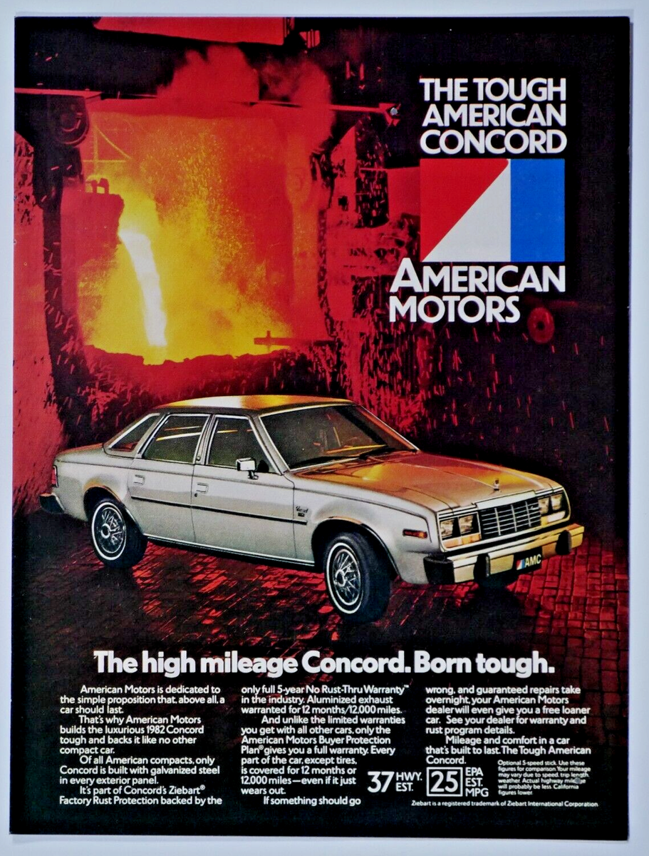 1982 AMC Concord Vintage Tough American White Original Print Ad