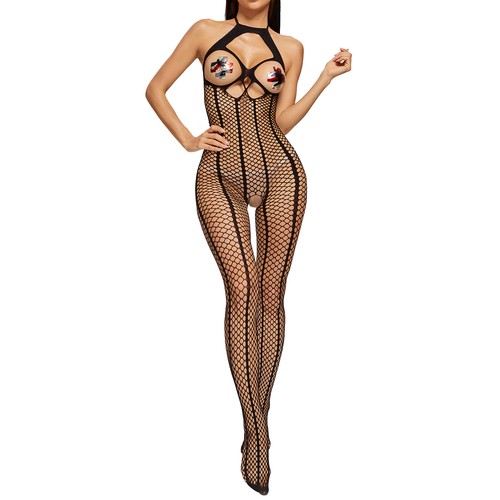 Womens Hollow Out Fishnet Bodystocking Crotchless Skinny Jumpsuit Nightwear - Picture 83 of 90