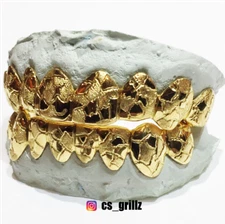 SOLID 10K 14K YELLOW GOLD NUGGET CUT DESIGN HANDMADE CUSTOM FIT GRILL GRILLZ 