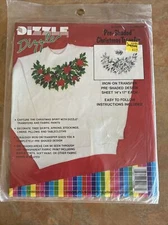 Vintage Dizzle ART Pre-Shaded Christmas Stars Hollly Wreath Iron On Trans #50088