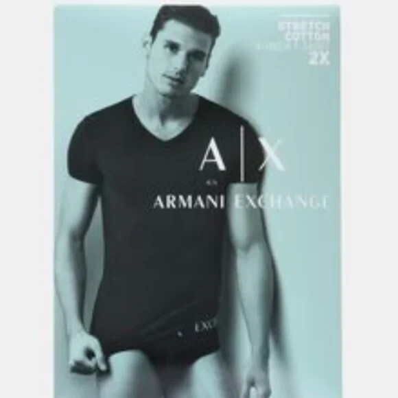 Armani Exchange Men's 2-Pack Logo V neck T-Shirt Black Size