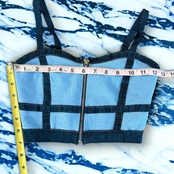 WOW Couture NOWT Bandage Crop Tank Size Small Zipper Front Denim Blue Color - Изображение 3 из 4