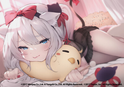 Anime Girls Cat Girl Short Hair White Hair Cat  Gaming Mat Desk 8625