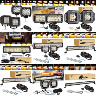 AUXBEAM 3'' 4'' 5'' 12'' 20'' 32'' 42'' 50'' Strobe Led Light Bar Offroad Amber White