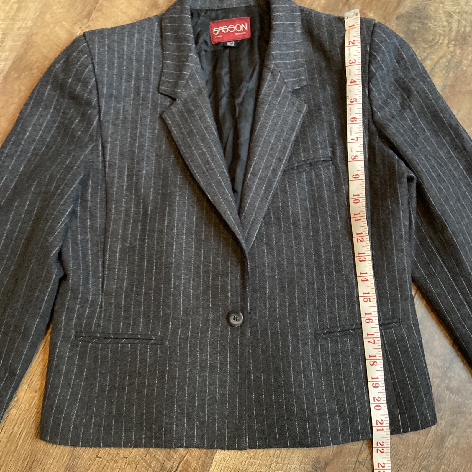 Vintage Structured Gray Wool Striped Shoulder Pad… - image 8