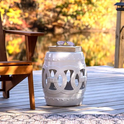 Jonathan Y Keramik-Gartenhocker – 40,6 Cm, Marineblau/weiß, Mit Glücksmünzen-Muster, Für Drinnen & Draußen