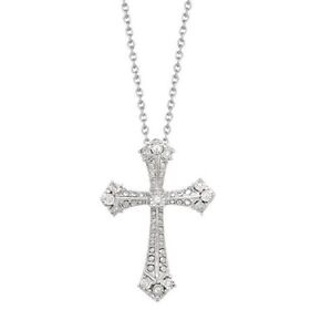 Sterling Silver Diamond Cross Pendant Necklace 18