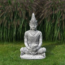 Thai Buddha Torwächter Statue Steinfigur 80 cm 75 kg Grau Weißbeton frostsicher