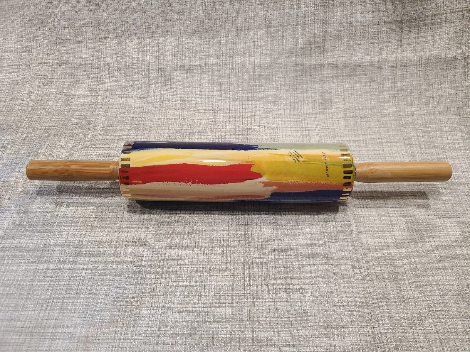 Anthropologie Painter's Palette Rolling Pin Colorful Ceramic/Wood NWOT