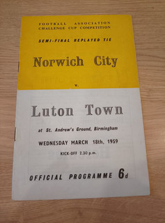 1959 FA Cup Semi Final Replay Norwich City v Luton Town 18/3/59 @ St Andrews