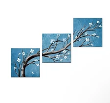 KREATIVE ARTS Modern 3 Panel Floral Canvas Art Abstract Flowers on Tree Blue