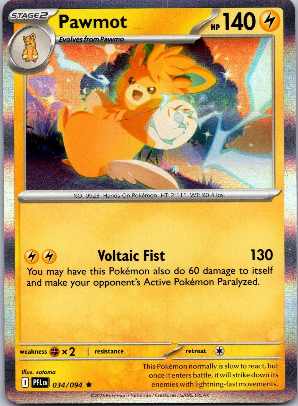 2025 POKEMON PAWMOT 034/094 RARE PHANTASMAL FLAMES HOLO NEAR MINT