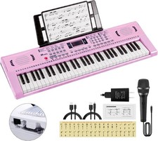 61 Key Electronic Keyboard Piano Kids Portable Music Instrument Pink Beginner Se