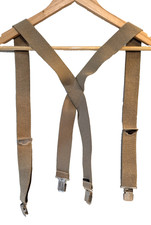 Tan Clip On Suspenders for Men - Elastic Adjustable Straps -1 1/4" X Back