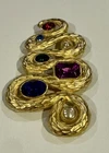 VINTAGE SNAKE BROOCH PIN WITH MUTLI COLORED STONES- Costume Jewelry