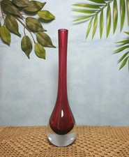 Vintage 1960s Flavio Poli Murano Glass Sommerso 11" Bud Vase Cranberry Teardop