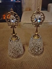 Bohemia Handcut Etched  Dinner  Bell With Brass Handle Date: 1950s Pair of 2