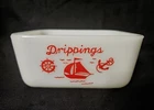 Vintage McKee Red Sailboat Refrigerator Dish No Lid Milk Glass Nautical 5x4