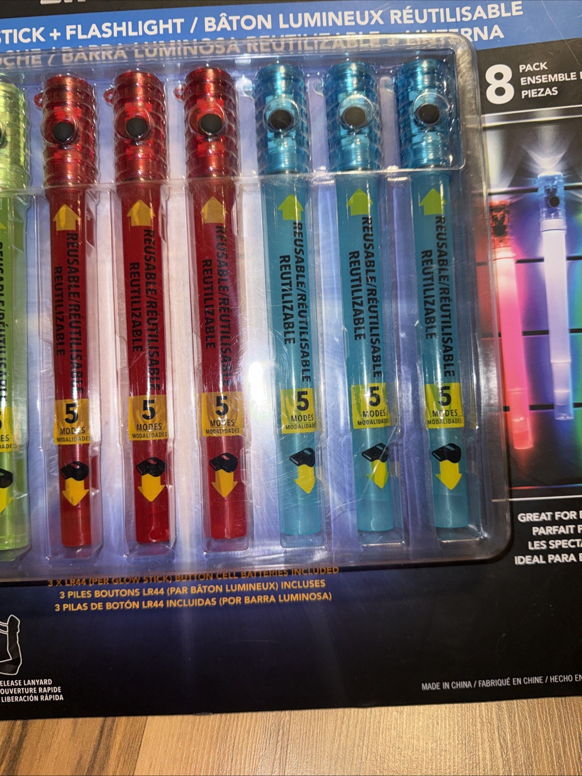 LIFE+GEAR 8pk Reusable LED Glow Stick & LED Flashlight Emergency Whistle Safety