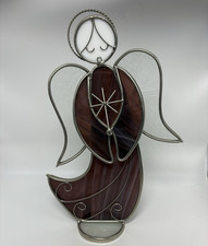 Purple Stained Glass Angel Figurine with Clear Wings 10in Decor Suncatcher