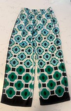 Zara Geometric Satin Wide Leg Pants Pajama Style Blue/Green Medium pockets