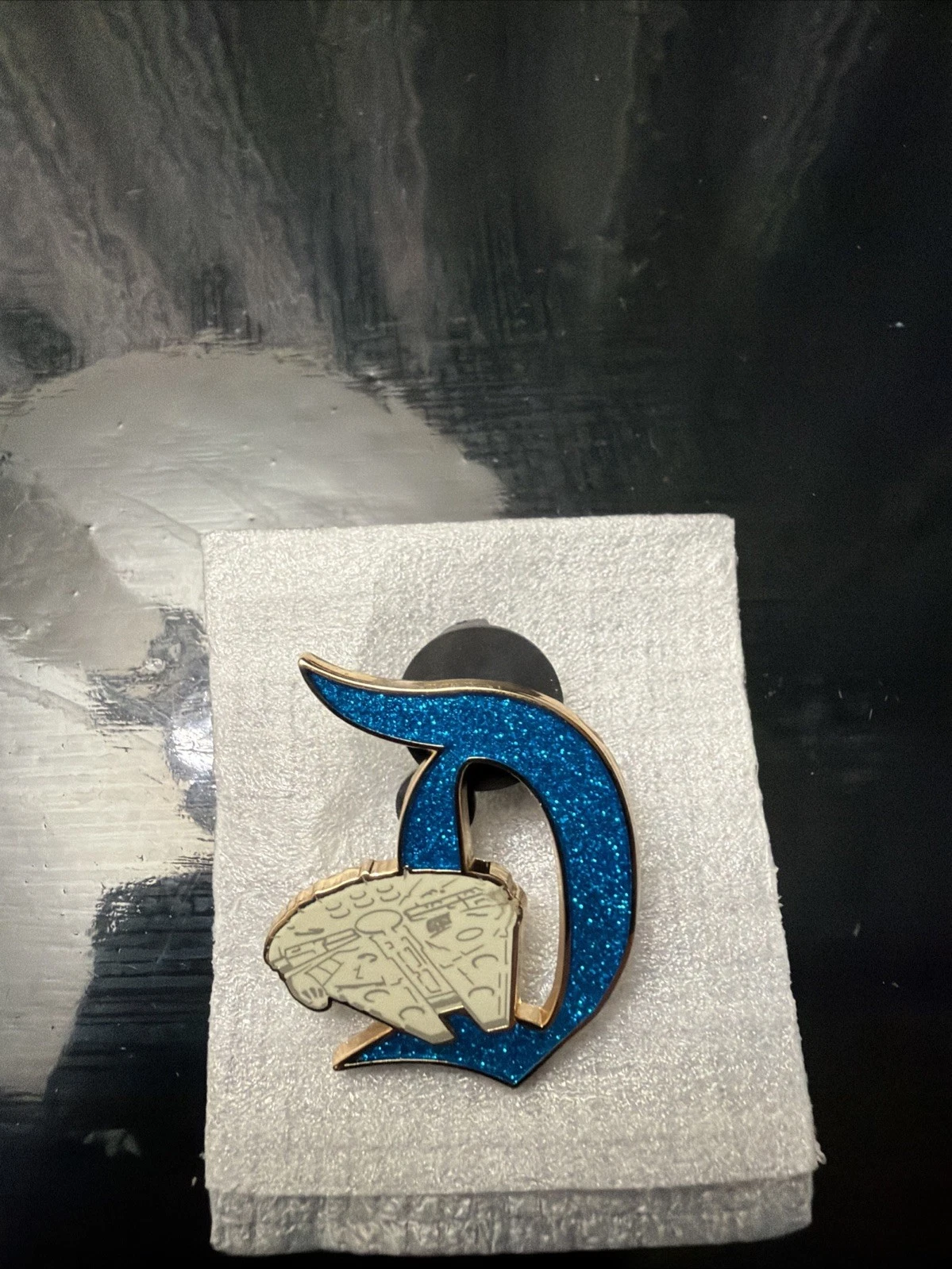 70th Anniversary Key to Disneyland NEW Gold Glittered D Millenium Falcon Pin