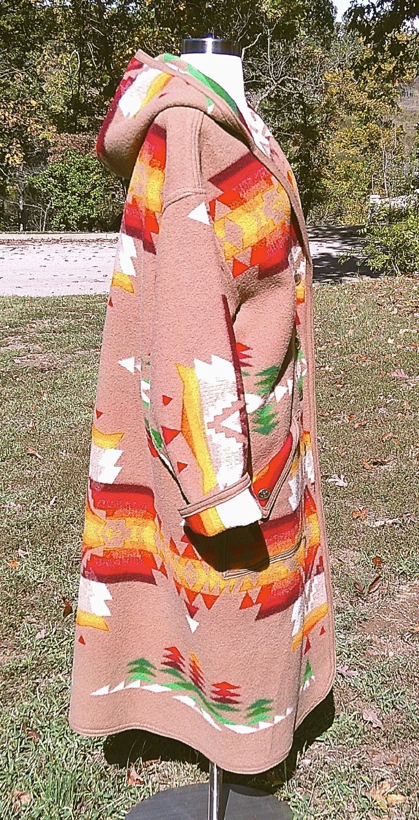 Handmade Wool Pendleton Beige Blanket Maxi Jacket… - image 5