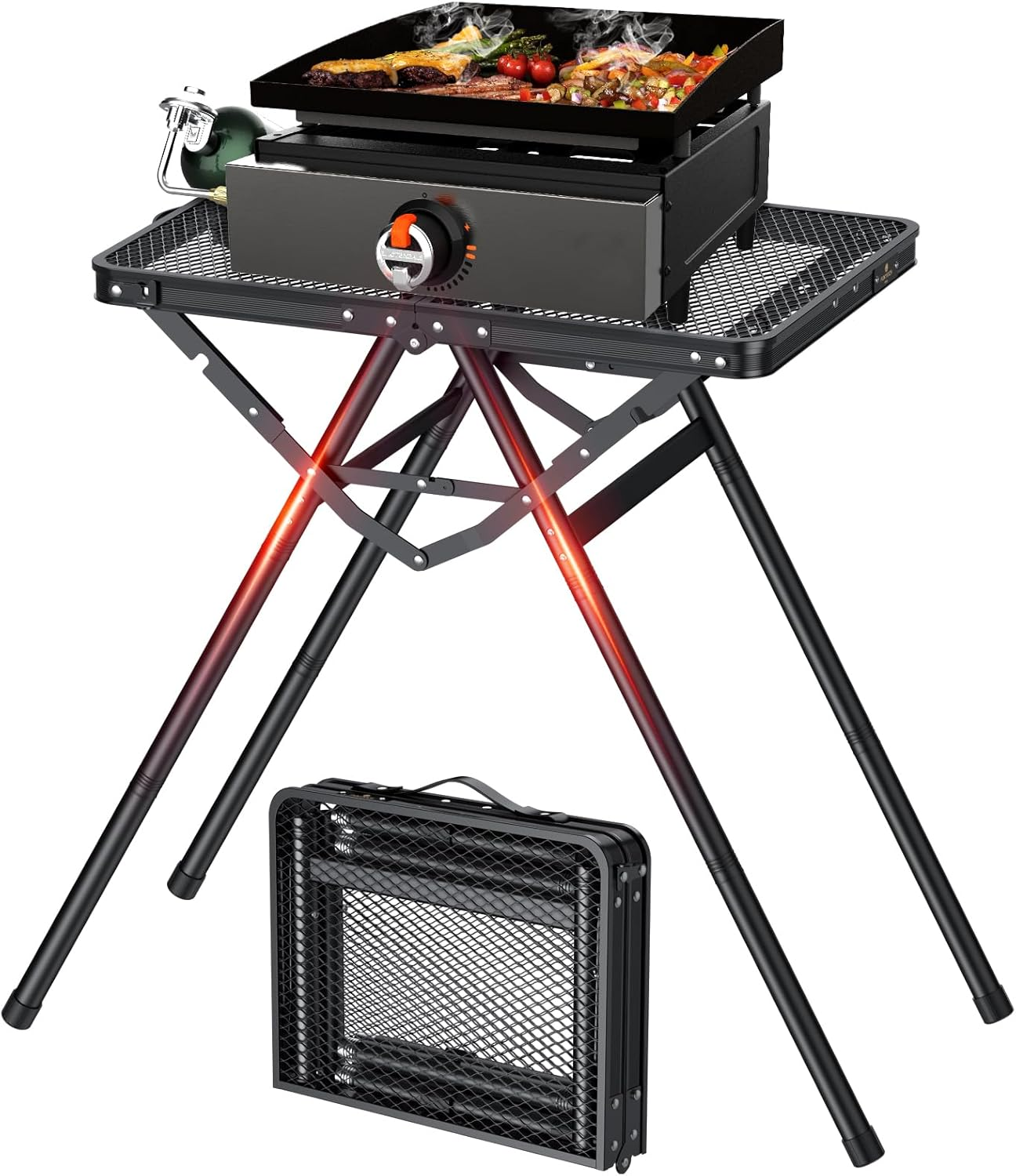 BBQ Tables for Outside, Max Height 71Cm Metal Camping Tables with Mesh Desktop,