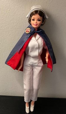 NURSE BARBIE Classic white vintage uniform w/ pants Nurse Honor Guard Blue Cape