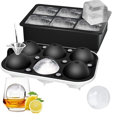 Silicone Ice Trays Set of 2 Combo Molds with Leak-Proof Lid & Ice Ball Maker
