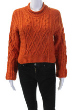 Wilfred Womens Alpaca Cable Knit Crew Neck Long Sleeve Sweater Top Orange Size M