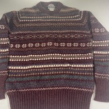 Woolrich Fair Isle Sweater Men  s L Pre-Owned VGUC, Burgundy Nordic Knit