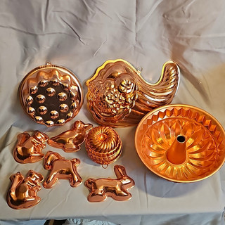 16 Pc Copper Cake Pan Lot w/ Bundt Cake Mold Assorted Shapes Animal Theme